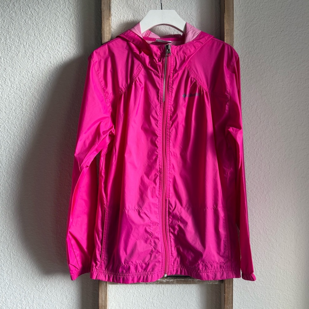 Columbia Hot Pink wind breaker jacket sz: Large girls